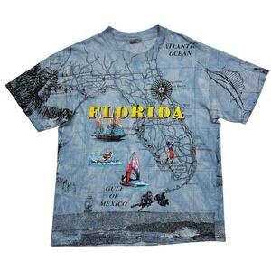 Vintage Florida All Over Print Hanes T-Shirt Large Single Stitch 1992 USA Made
